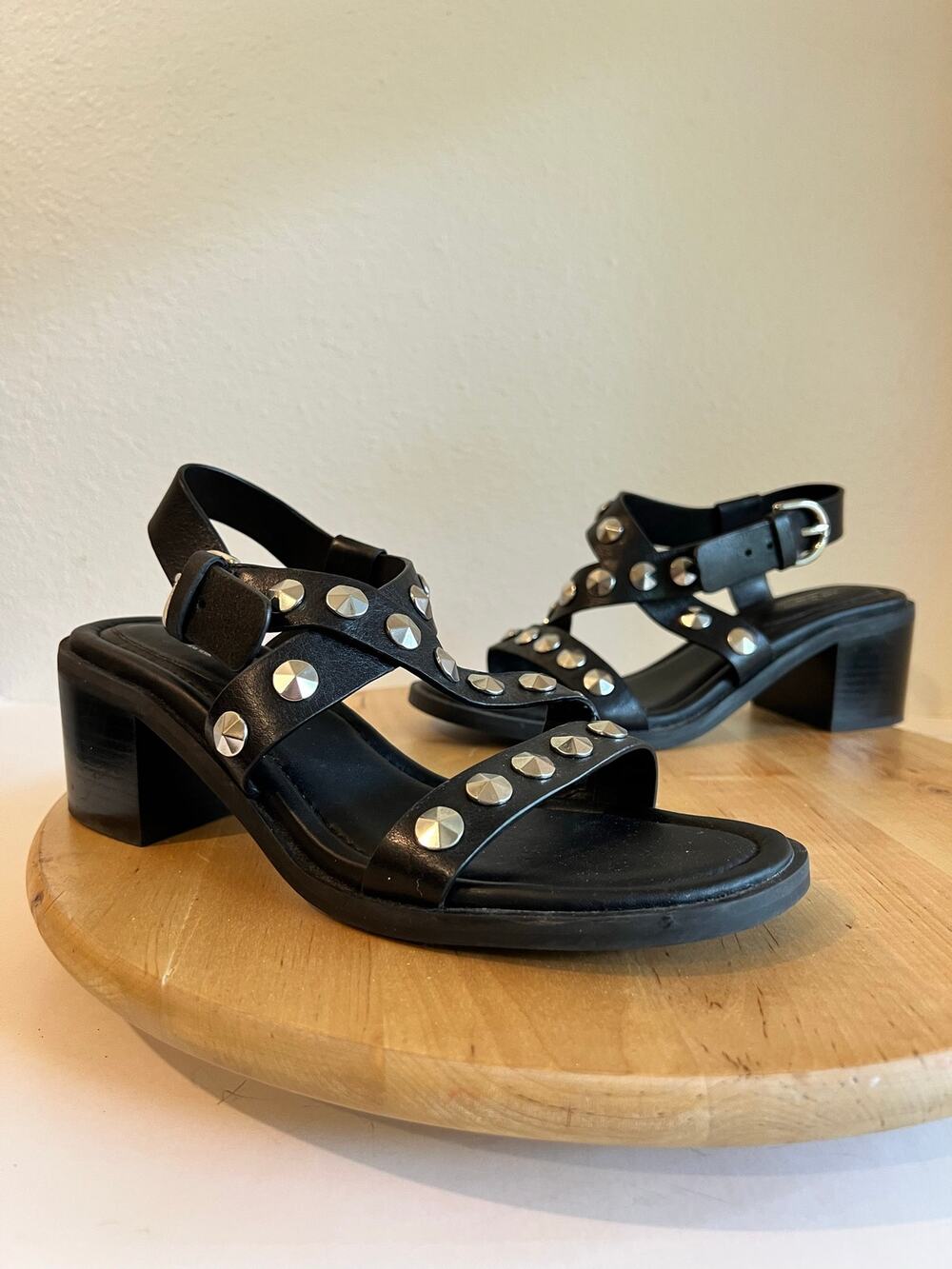 Rag & Bone Black Genuine Leather Silver Studded Chunky Sandal Size 7.5-8 / 38